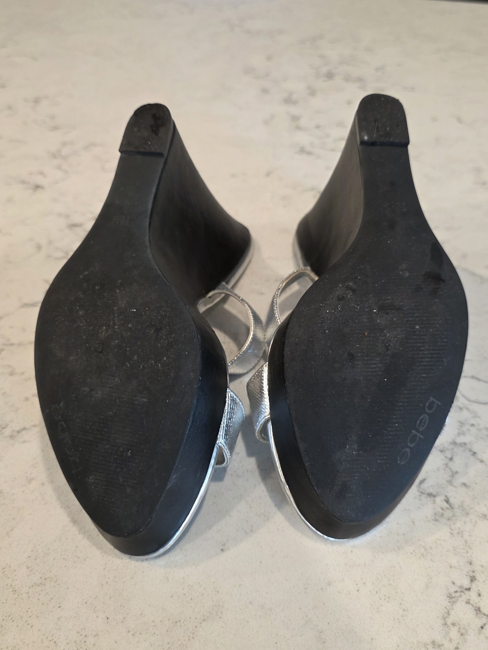 bebe Silver Metallic Wedge Sandals - Picture 5 of 5